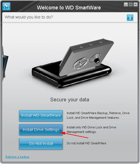 wd smartware install drive settings